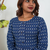Indigo handblock floral cotton anarkali kurti