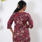 V neck cotton long kurti -Deep maroon