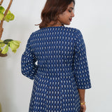 Indigo handblock floral cotton anarkali kurti