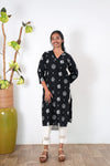 V neck cotton long kurti -Black