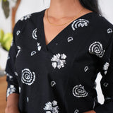 V neck cotton long kurti -Black