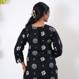 V neck cotton long kurti -Black