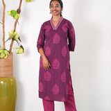 Magenta fern V neck co-ords set