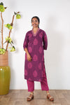 Magenta fern V neck co-ords set