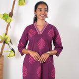 Magenta fern V neck co-ords set
