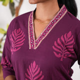 Magenta fern V neck co-ords set