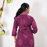 Magenta fern V neck co-ords set