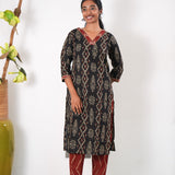 Black ikkat V neck co-ords set