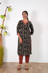 Black ikkat V neck co-ords set