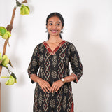 Black ikkat V neck co-ords set
