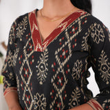 Black ikkat V neck co-ords set