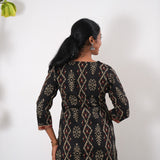 Black ikkat V neck co-ords set