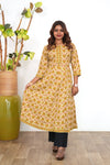 Olive green floral cotton anarkali kurti