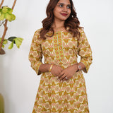 Olive green floral cotton anarkali kurti
