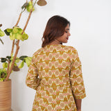 Olive green floral cotton anarkali kurti