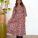 Dark maroon floral cotton anarkali kurti
