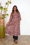 Dark maroon floral cotton anarkali kurti