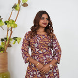 Dark maroon floral cotton anarkali kurti