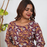 Dark maroon floral cotton anarkali kurti