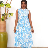 Powder blue fern cotton co-ords set(attached sleeves)