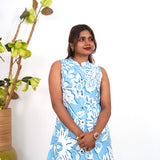 Powder blue fern cotton co-ords set(attached sleeves)