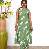 Moss cotton co-ords set(attached sleeves)