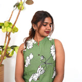 Moss cotton co-ords set(attached sleeves)
