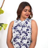 Navy blue and white cotton co-ords set(attached sleeves)