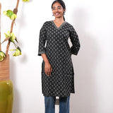 V neck cotton long kurti - Onyx