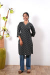 V neck cotton long kurti - Onyx