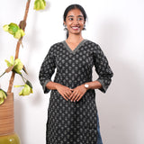 V neck cotton long kurti - Onyx