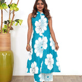 Blue floral cotton co-ords set(attached sleeves)