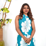 Blue floral cotton co-ords set(attached sleeves)