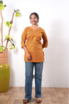 Round neck cotton short kurti -Caramel