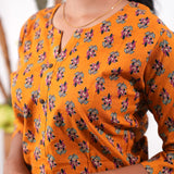 Round neck cotton short kurti -Caramel