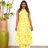 Mustard fern cotton co-ords set(attached sleeves)
