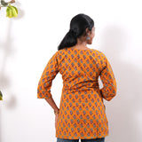 Round neck cotton short kurti -Caramel