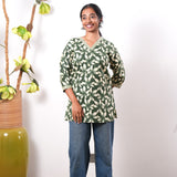 V neck cotton short kurti - Forest green