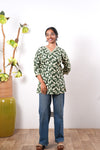 V neck cotton short kurti - Forest green