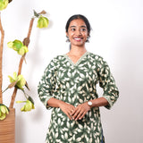 V neck cotton short kurti - Forest green