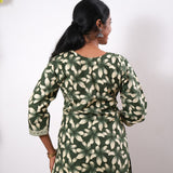 V neck cotton short kurti - Forest green