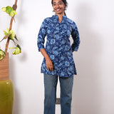 Pintex cotton short kurti - Dark blue