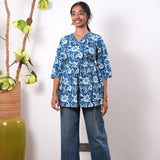 Peplum cotton short kurti - Blue