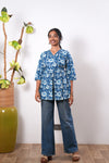 Peplum cotton short kurti - Blue