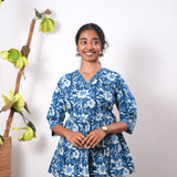 Peplum cotton short kurti - Blue