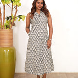 Beige ajrakh cotton shirt dress(attached sleeves)