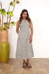 Beige ajrakh cotton shirt dress(attached sleeves)