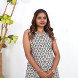 Beige ajrakh cotton shirt dress(attached sleeves)