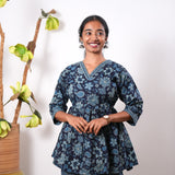 Peplum cotton short kurti - Blue flora