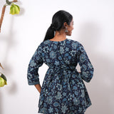 Peplum cotton short kurti - Blue flora